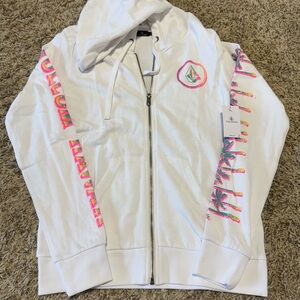 NWT Volcom Hawaii Women’s White Zip-up Hoodie Jacket Size Large